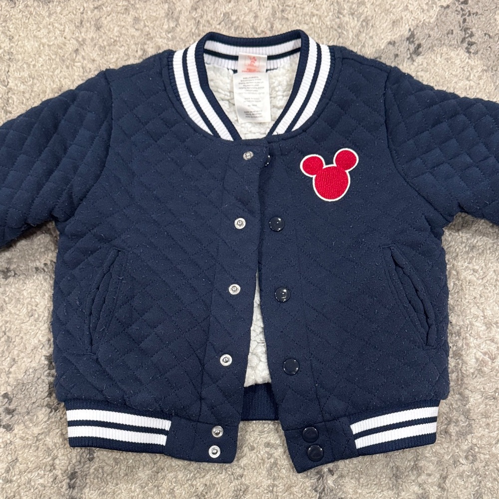 Navy Quilted Jacket with Red mickey Mouse Patch 2T